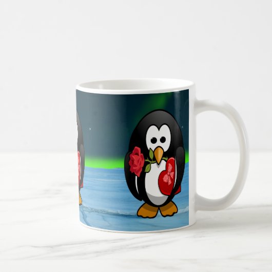 Niedlicher Valentinstag Pinguin Sonniger Cartoon Kaffeetasse (Rechts)