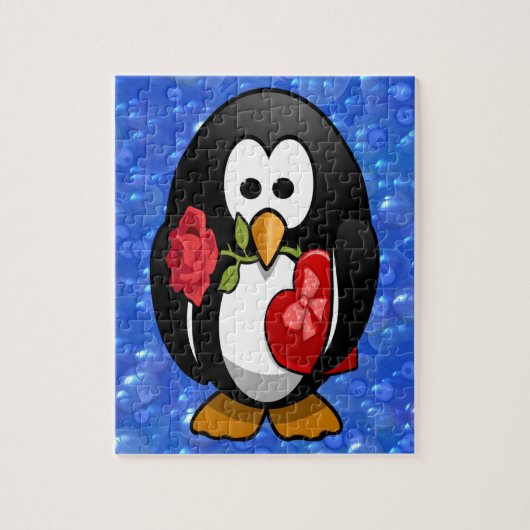Niedlicher Valentinstag Pinguin Sonniger Cartoon Puzzle (Vertikal)