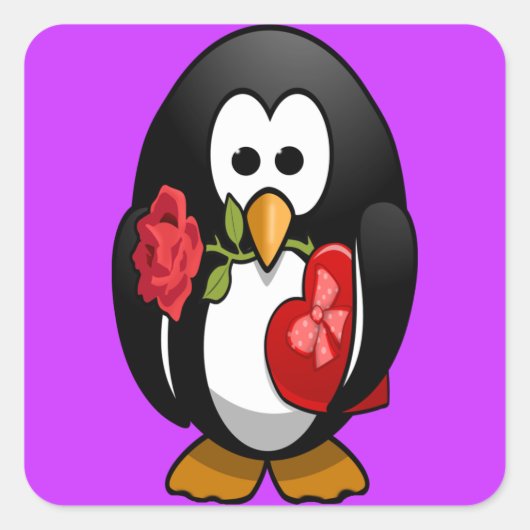 Niedlicher Valentinstag Pinguin Sonniger Cartoon Quadratischer Aufkleber (Vorderseite)