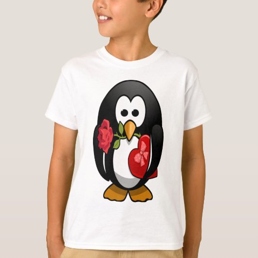 Niedlicher Valentinstag Pinguin Sonniger Cartoon T-Shirt (Vorderseite)