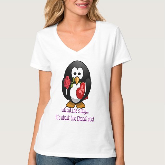 Niedlicher Valentinstag Pinguin Sonniger Cartoon T-Shirt (Vorderseite)
