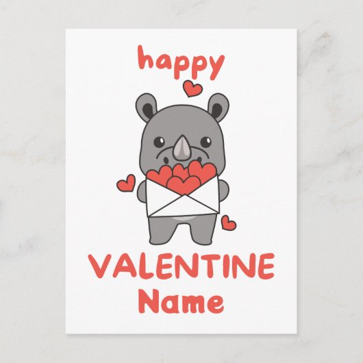 Niedlicher Valentinstag Rhino Postkarte (Vorderseite)