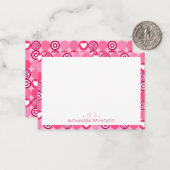 Niedlicher Valentinstag Rosa Herz und Blume Muster Mitteilungskarte (Vorderseite/Rückseite Beispiel)