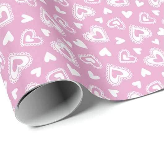 Niedlicher Valentinstag rosa Herzmuster Geschenkpapier (Rolleneckpunkt)
