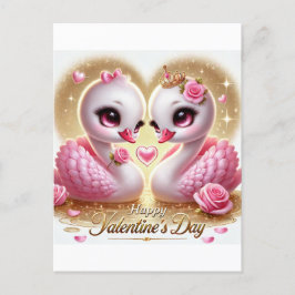Niedlicher Valentinstag Rosa-Schwan-Postkarte Feiertagspostkarte