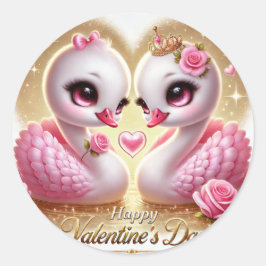 Niedlicher Valentinstag Rosa Schwanensticker Runder Aufkleber