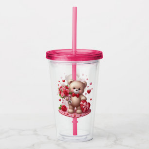 Niedlicher Valentinstag Teddybär Acryltrinkbecher