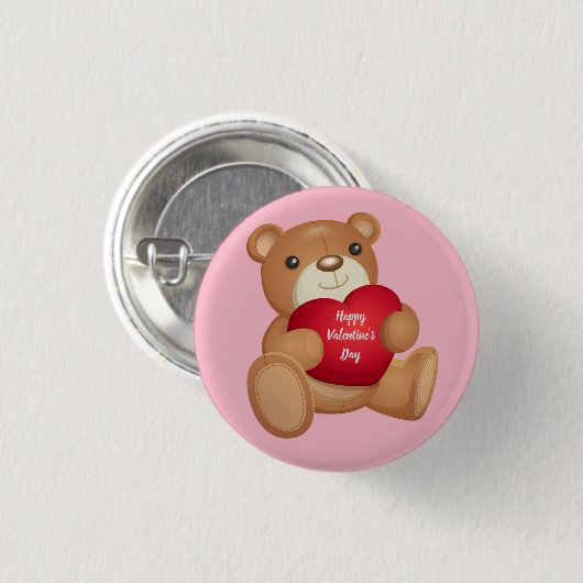 Niedlicher Valentinstag Teddybär Button (Vorne & Hinten)