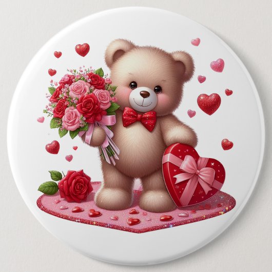 Niedlicher Valentinstag Teddybär Button (Vorderseite)