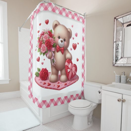Niedlicher Valentinstag Teddybär Duschvorhang (Beispiel)