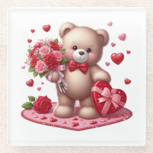 Niedlicher Valentinstag Teddybär Glasuntersetzer (Vorderseite)