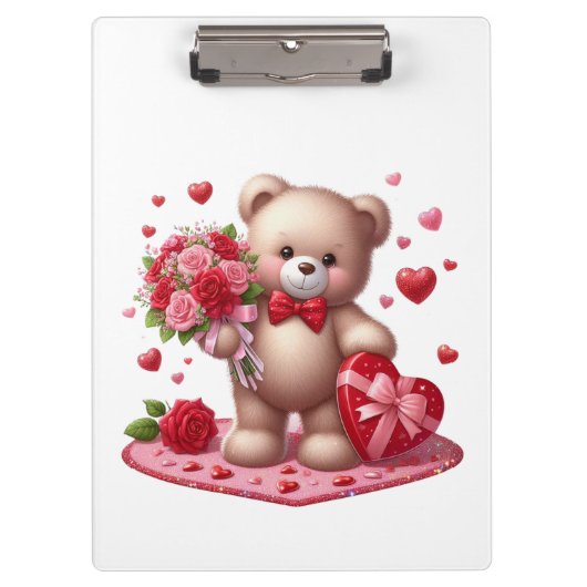 Niedlicher Valentinstag Teddybär Klemmbrett (Vorderseite)