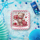 Niedlicher Valentinstag Teddybär Pappteller (Party)