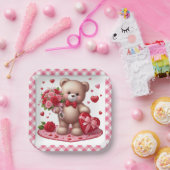 Niedlicher Valentinstag Teddybär Pappteller (Party)