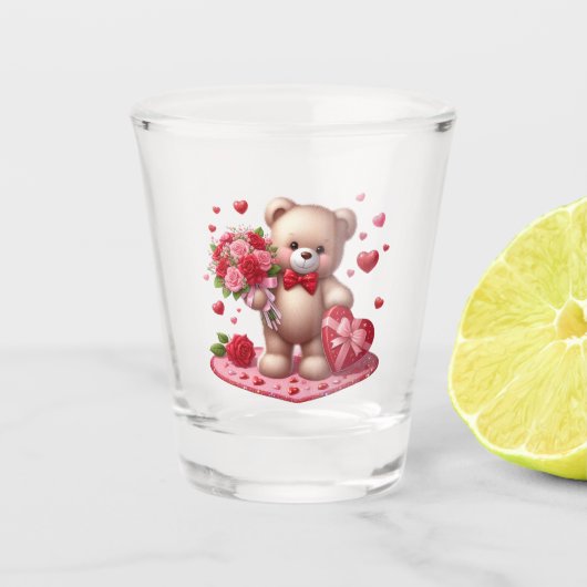 Niedlicher Valentinstag Teddybär Schnapsglas (Vorderseite)