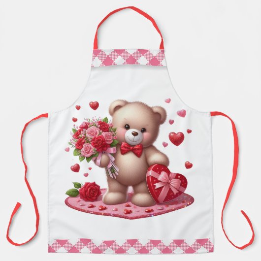 Niedlicher Valentinstag Teddybär Schürze (Vorderseite)