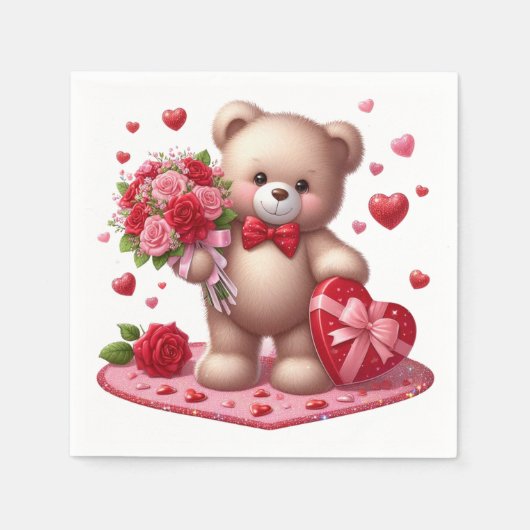 Niedlicher Valentinstag Teddybär Serviette (Vorderseite)