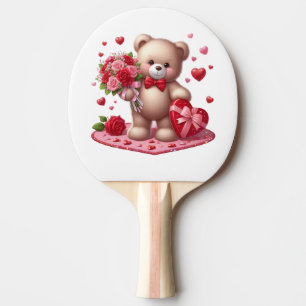 Niedlicher Valentinstag Teddybär Tischtennis Schläger