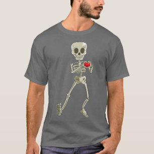 Niedlicher Valentinstag und Halloween Skelett mit T-Shirt