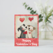 Niedlicher Valentinstag Wasserfarbe Welpenherz Postkarte (Stehend Vorderseite)