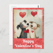 Niedlicher Valentinstag Wasserfarbe Welpenherz Postkarte (Vorne/Hinten)