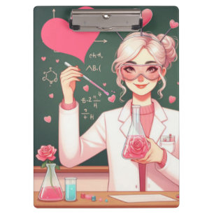 Niedlicher Valentinstag-Wissenschaftler Klemmbrett