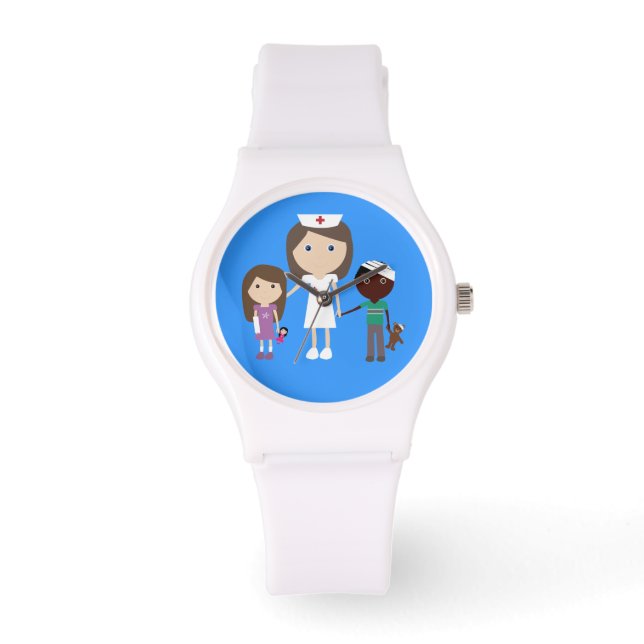 Niedlicher Vector Cartoon Braun Haarburse und Kind Armbanduhr (Vorderseite)