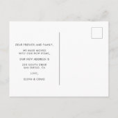 Niedlicher verbindender Schriftart Unsere neue Zuh Postkarte (Rückseite)