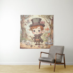 Niedlicher Verrückter Hatter Whimsical Wunderland Wandteppich