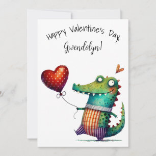 Niedlicher verspielter Alligator Valentinstag Flac Karte