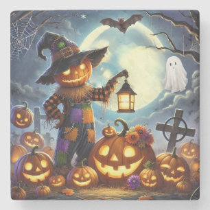 Niedlicher, verspielter Halloween-Vogelscheuche & Steinuntersetzer