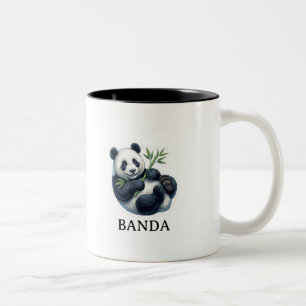 Niedlicher verspielter Panda, der Bambus-Kaffeebec Zweifarbige Tasse