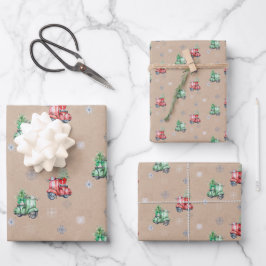 Niedlicher Vespa Weihnachtsbaum auf Kraft Geschenkpapier Set