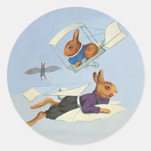 Niedlicher Vintage-Fliegender-Hase - Anthropomorph Runder Aufkleber