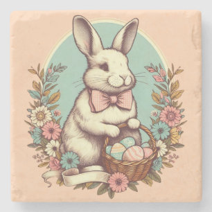 Niedlicher, vintage Osterhase/Ei/Korb Steinuntersetzer