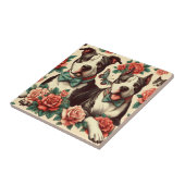 Niedlicher Vintager amerikanischer Pit Bull Terrie Fliese (Seite)