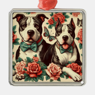 Niedlicher Vintager amerikanischer Pit Bull Terrie Ornament Aus Metall