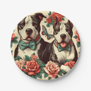 Niedlicher Vintager amerikanischer Pit Bull Terrie Pappteller