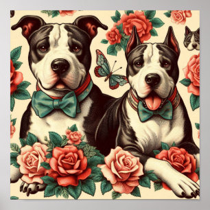Niedlicher Vintager amerikanischer Pit Bull Terrie Poster