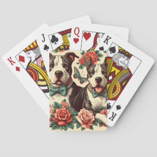 Niedlicher Vintager amerikanischer Pit Bull Terrie Spielkarten