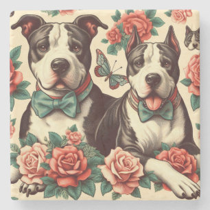Niedlicher Vintager amerikanischer Pit Bull Terrie Steinuntersetzer