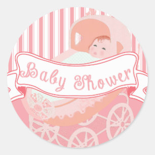 Niedlicher Vintager Banner Baby Girl Duschaufklebe Runder Aufkleber