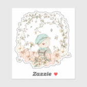 Niedlicher Vintager Bär Botanischer Florals Baby Aufkleber (Blatt)