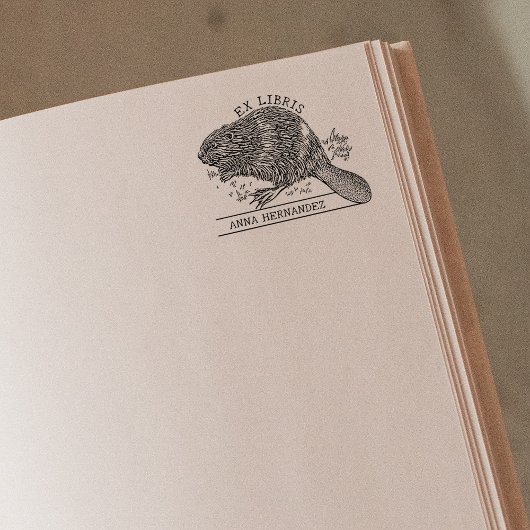 Niedlicher Vintager Biber, Ex Libris Bibliothek Bu Gummistempel