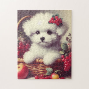 Niedlicher Vintager Bichon Frisé Malerei Puzzle