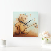 Niedlicher Vintager brauner Teddybär, Square Clock Quadratische Wanduhr (Zuhause)