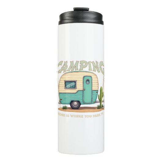 Niedlicher Vintager Campingplatz und Camping-Zitat Thermosbecher (Vorderseite)