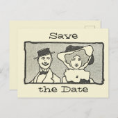Niedlicher Vintager Cartoon Couple Save the Date Postkarte (Vorne/Hinten)
