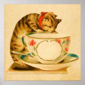 Niedlicher Vintager Cat Teacup Poster (Vorne)