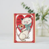 Niedlicher Vintager Cat Valentinstag Postkarte (Stehend Vorderseite)